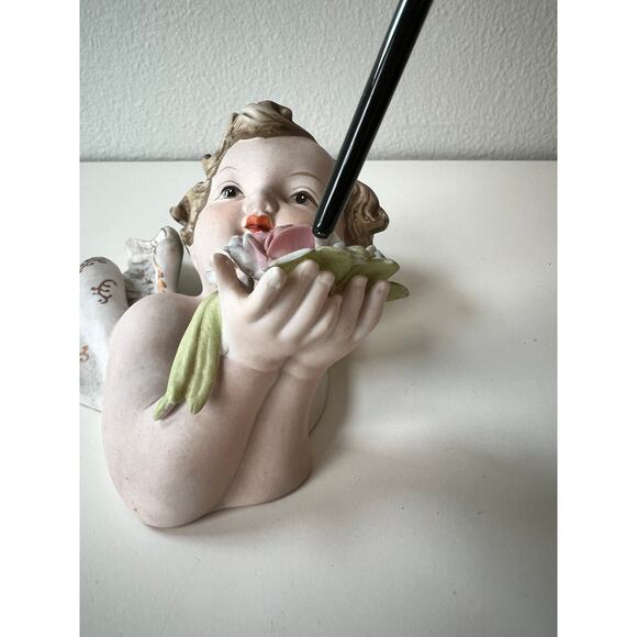 Antique Lefton Porcelain Angel Japan Wall Hanging Holding Flowers - Picture 7 of 9